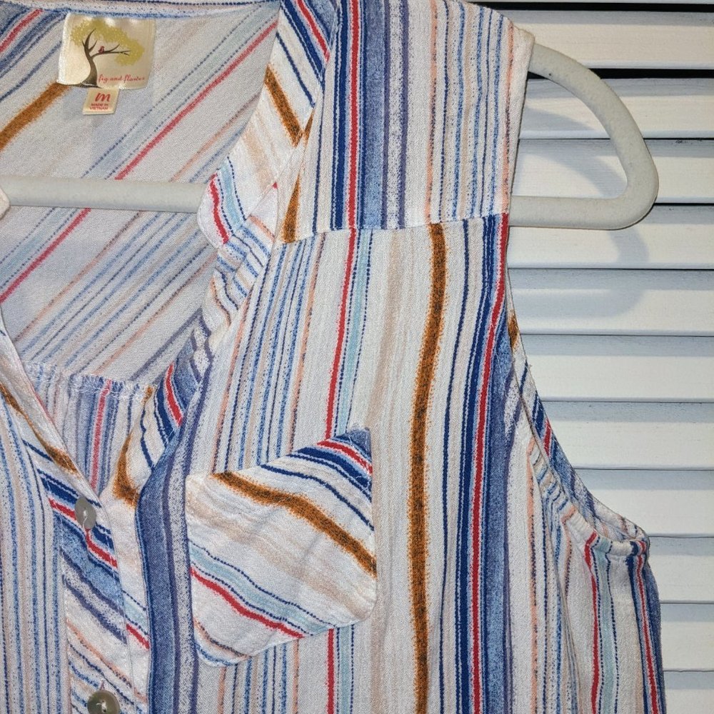 Fig & Flower Anthropologie Sleeveless Striped Button Up Bohemian Tank Womens Med - Picture 6 of 6